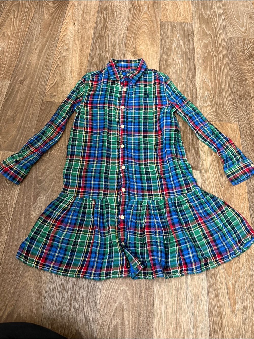 Polo Ralph Lauren Girls Plaid Button-Front Dress in Blue, Green & Red